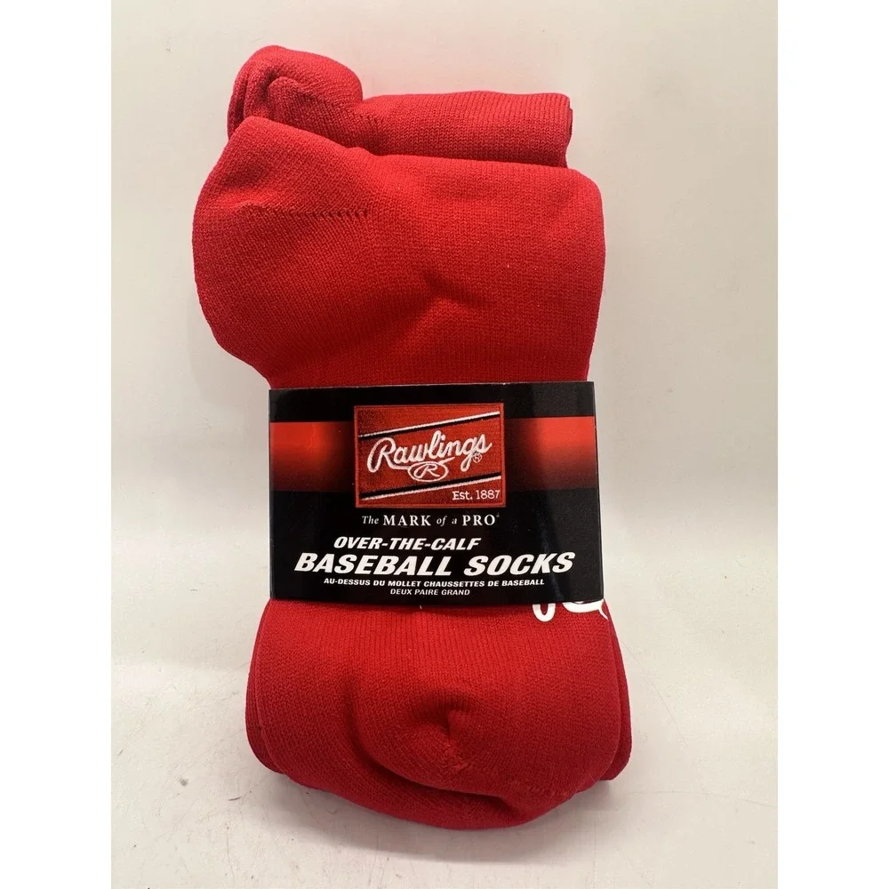 Rawlings Over The Calf Baseball Socks Red Large 2 Pair Mens 8-12 New
